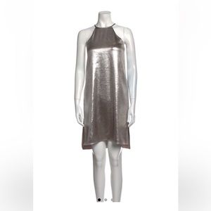 Halston heritage silver halter neck knee length dress